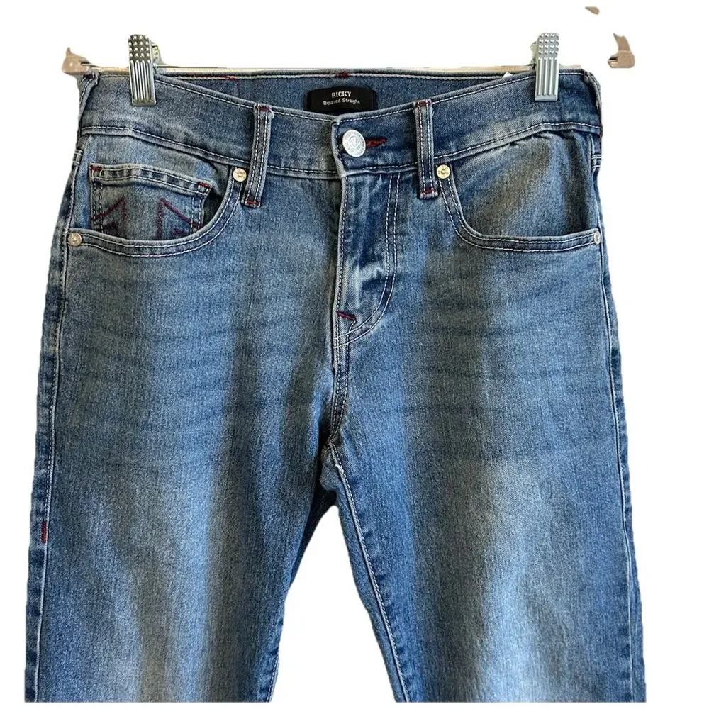 Y2K True Religion Men's Jeans 30x32 Ricky Relaxed Faded Distress BROWN Stitching